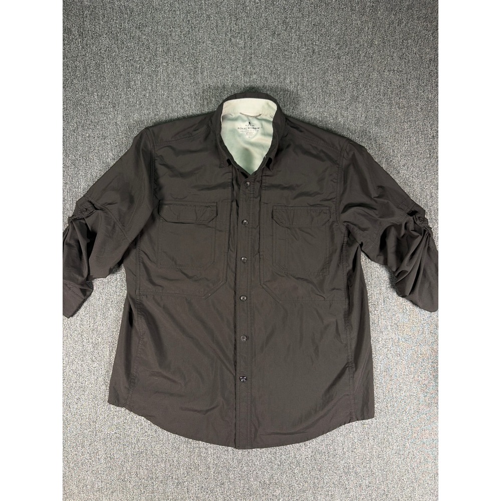 Royal Robbins Mens Expedition LS Shirt Gray Relaxed Fit Ripstop Hiking Large